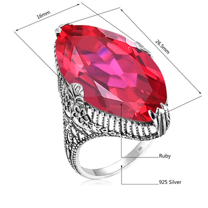 Marquise Stone Amethyst Ring 925 Antique Silver For Women Trend Luxury Party Jewelry Birthstone Gems Unique Handmade Gift