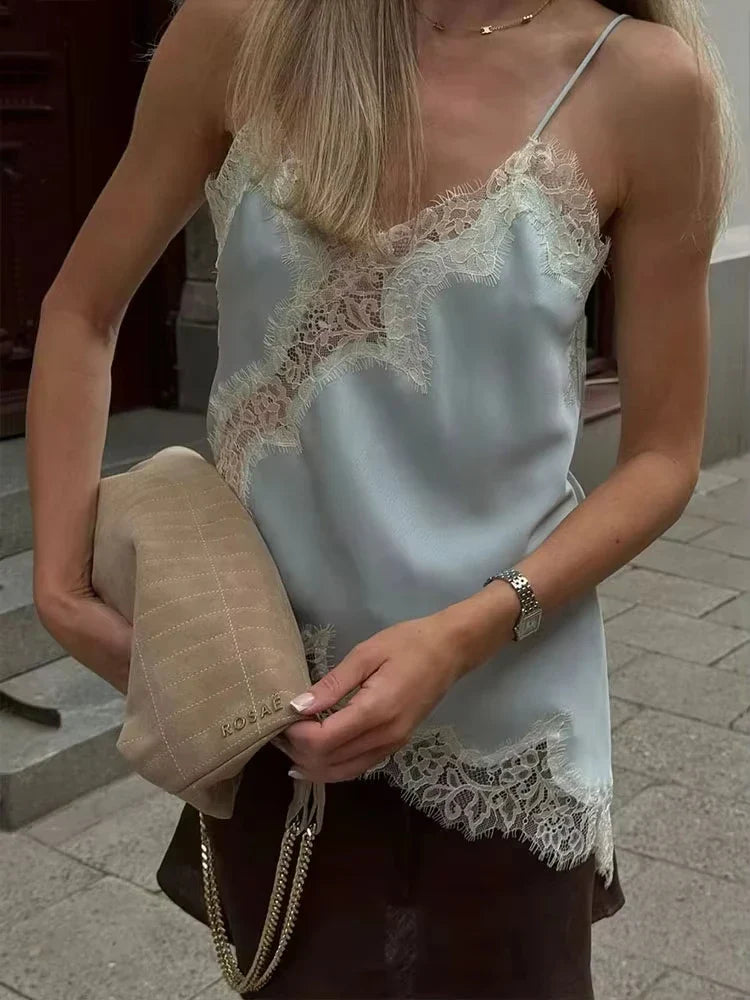 Women 2026 Trend Polka Dot Sling Tops Asymmetric Sleeveless V-Neck Lace Decorative Tops Elegant Fashion Holiday Outfits Camis