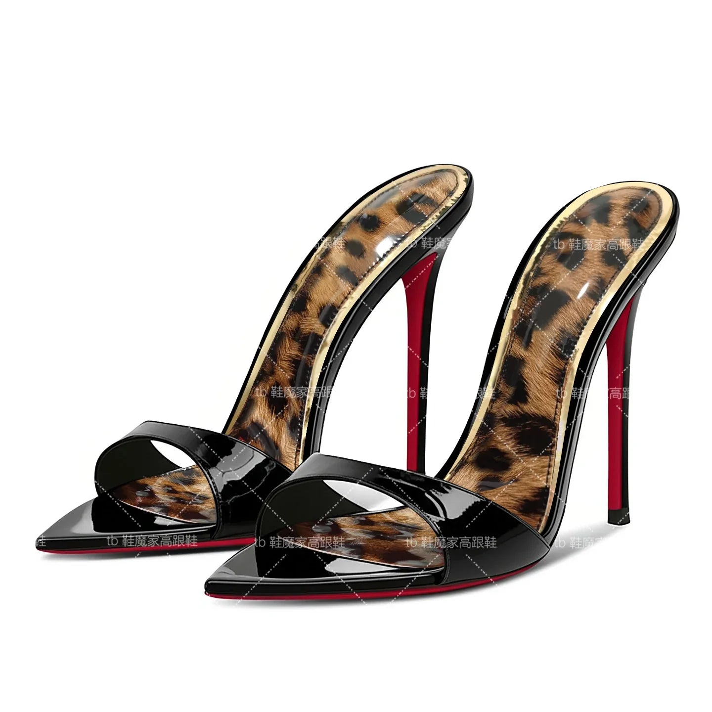 2025 New Leopard Pattern Pointed High Heels for Women, Ultra fine Heels, Slippers with Bare Toes, Half Dragged, Simple Sandals