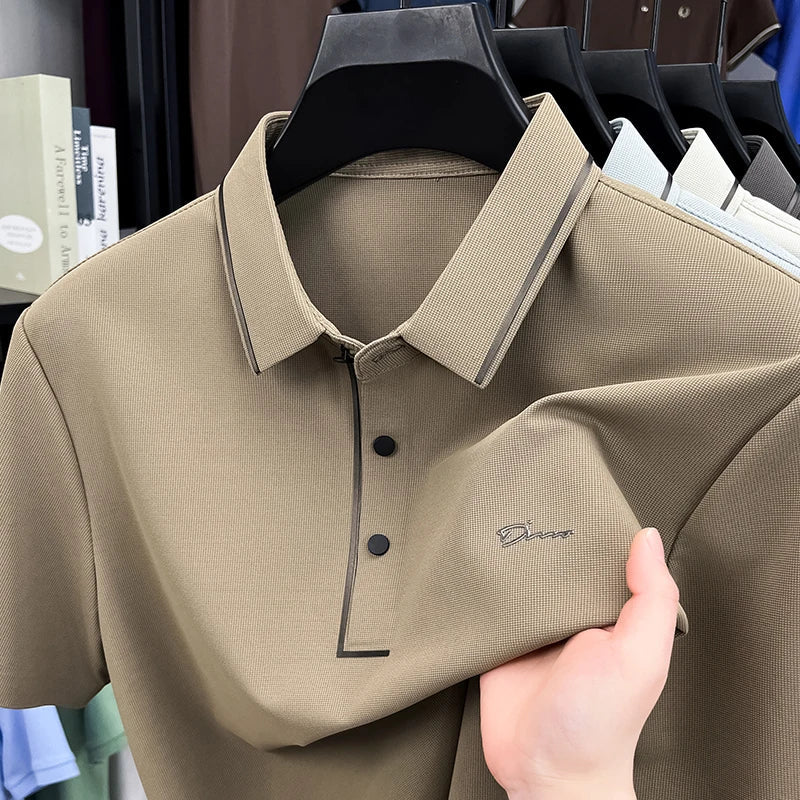 Light luxury brand letter emboss short sleeve T-shirt summer popular men polo shirt comfort silky breathable business casual top