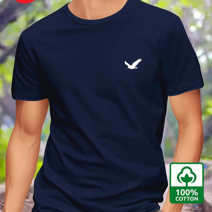 Men's Summer 100% Cotton Eagle Graphic Printed Fashion Sports and Leisure Loose Round Neck Short Sleeve T-shirt Top