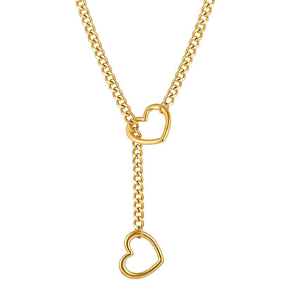 Adjustable Stainless Steel Cuban Link Necklace Hollow Heart Y-Shaped Necklace Punk Rock Style Party Accessories