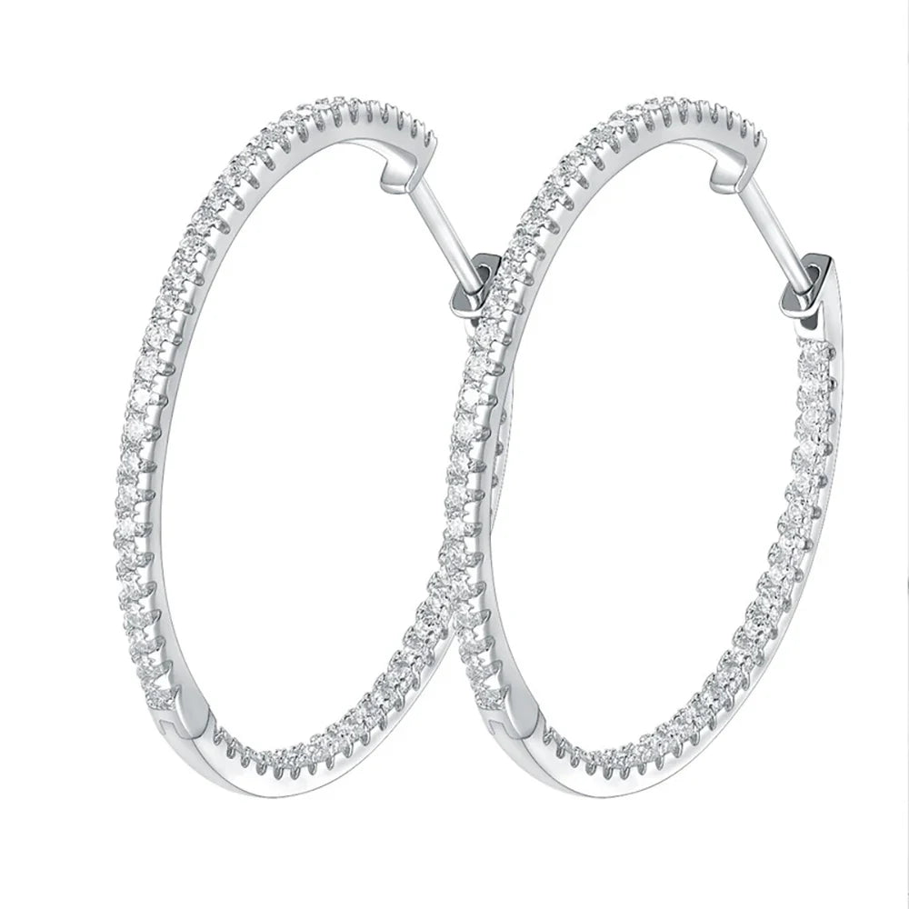 1.2mm Moissanite Hoop Earrings for Women European and American Circle S925 Sterling Silver Sparkling Diamond Earring Jewelry