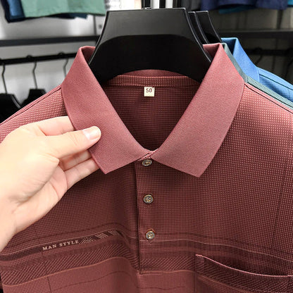 Retro men's short sleeved polo shirt summer fashion pocket stripe high-end custom design comfortable cotton top casual T-shirt