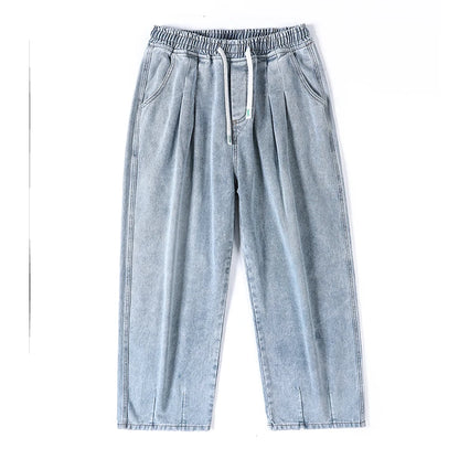 New Men's Elastic Waist Jeans Loose Wide Leg Casual Straight Long Trousers Comfortable Stretch Denim Pants Trendy Brand