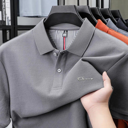 Brand 100%pure cotton short sleeve polo shirt men's new fashion letter embossed business casual solid color summer lapel T-shirt