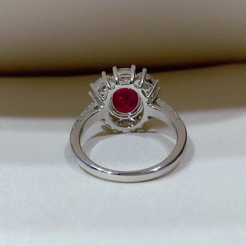 High Definition 3-carat Genuine Pigeon Blood Ruby Ring Women's Jewelry Set 925 Pure Silver Gold Plated Versatile for Daily Use