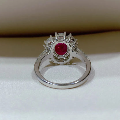 High Definition 3-carat Genuine Pigeon Blood Ruby Ring Women's Jewelry Set 925 Pure Silver Gold Plated Versatile for Daily Use