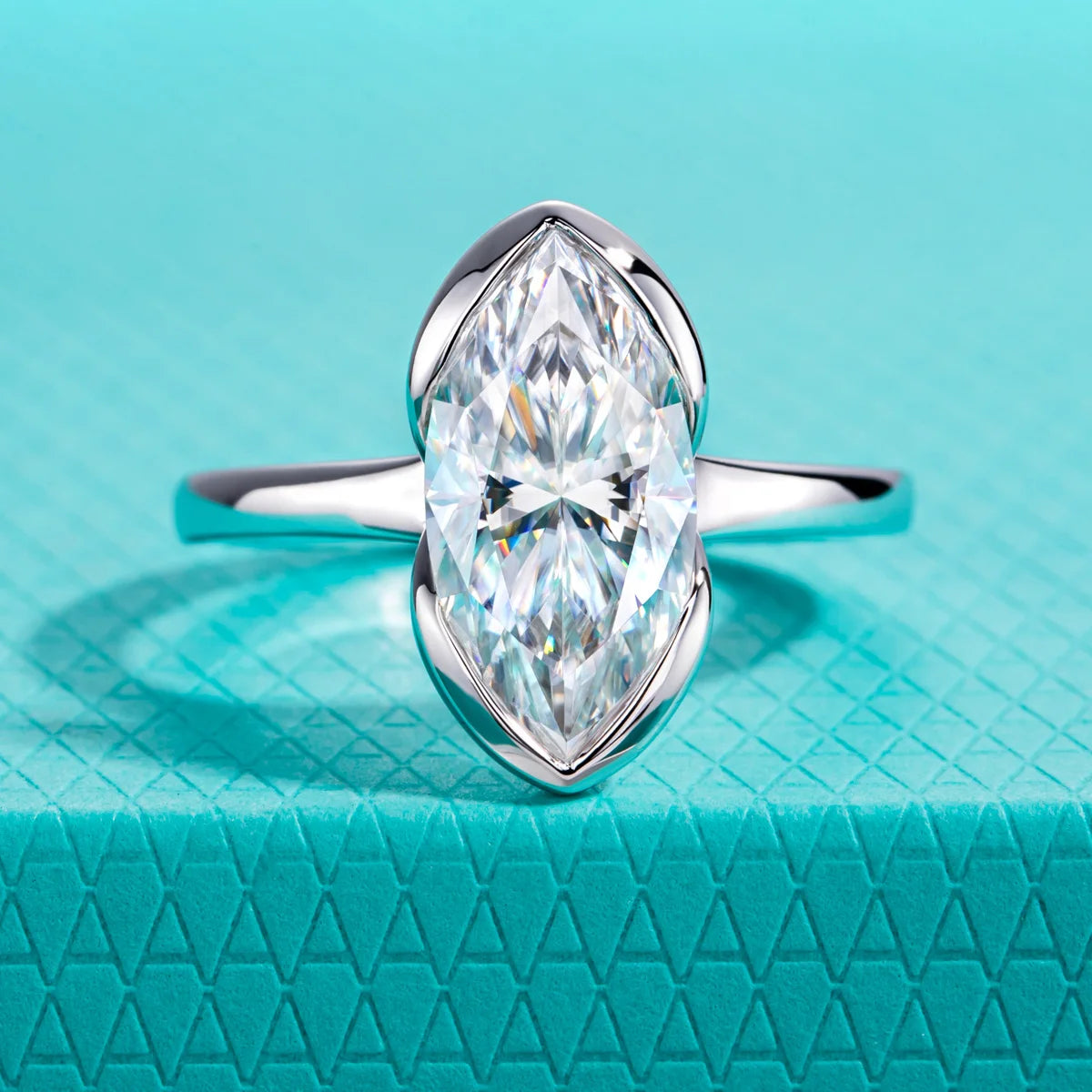3ct Marquise Moissanite Engagement Ring 925 Sterling Silver Half Bezel Setting Solitaire Promise Rings for Women