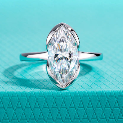 3ct Marquise Moissanite Engagement Ring 925 Sterling Silver Half Bezel Setting Solitaire Promise Rings for Women