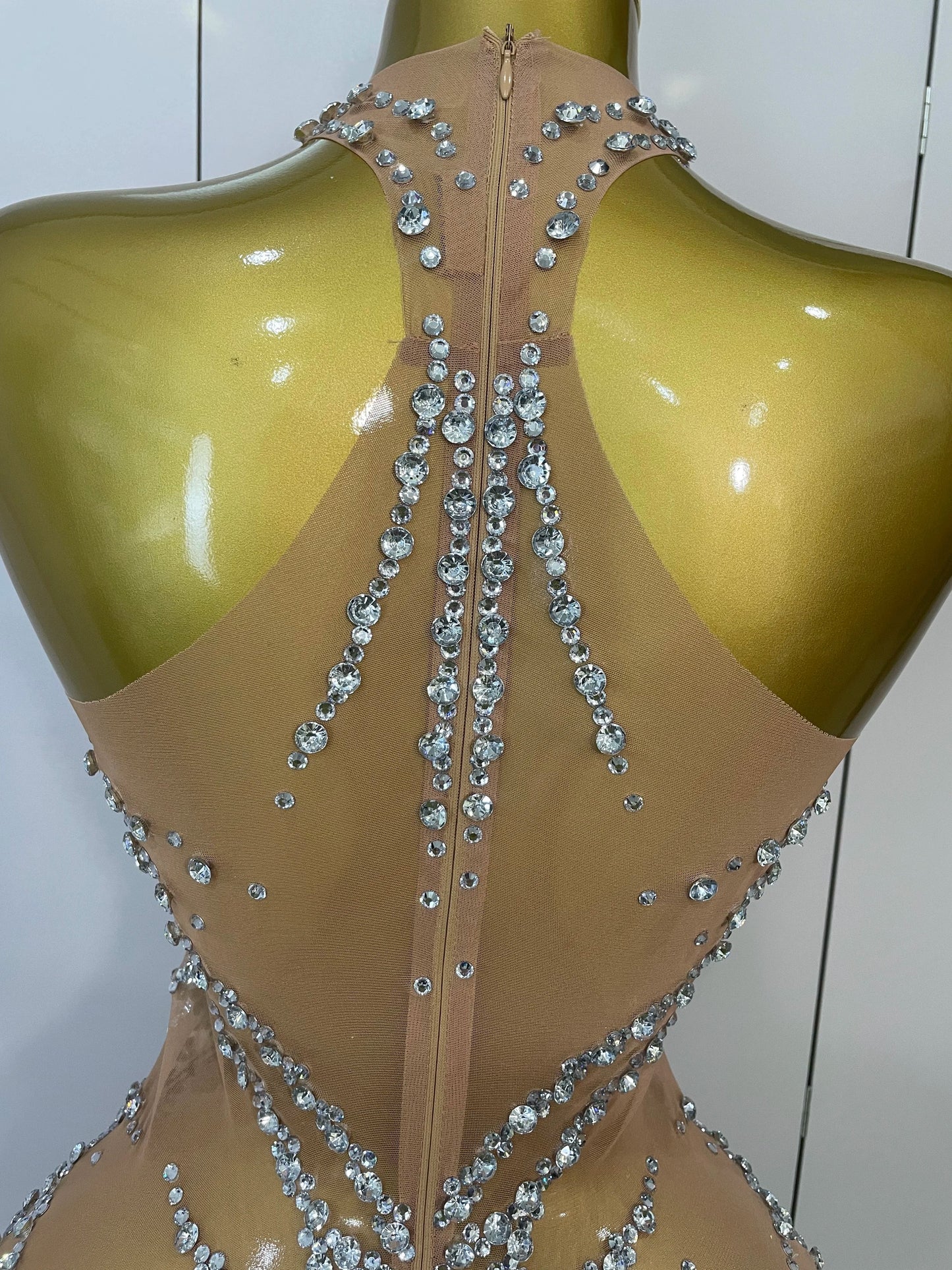 Rhinestones Sexy Mesh See Through Dress Party Evening Prom Celebrate Birthday Dress Singer Dancer Show Stage Wear
