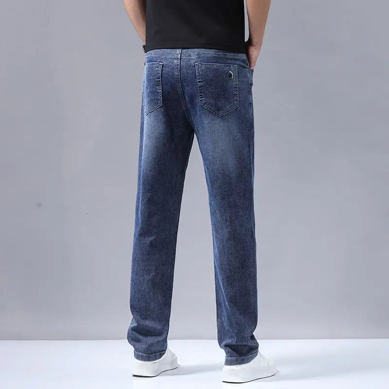 New Autumn Winter Mens Business Casual Jeans Straight Leg Fashion Denim Trousers Male Brand Clothing Slim Fit  Autumn and Winter