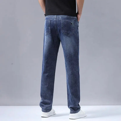 New Autumn Winter Mens Business Casual Jeans Straight Leg Fashion Denim Trousers Male Brand Clothing Slim Fit  Autumn and Winter
