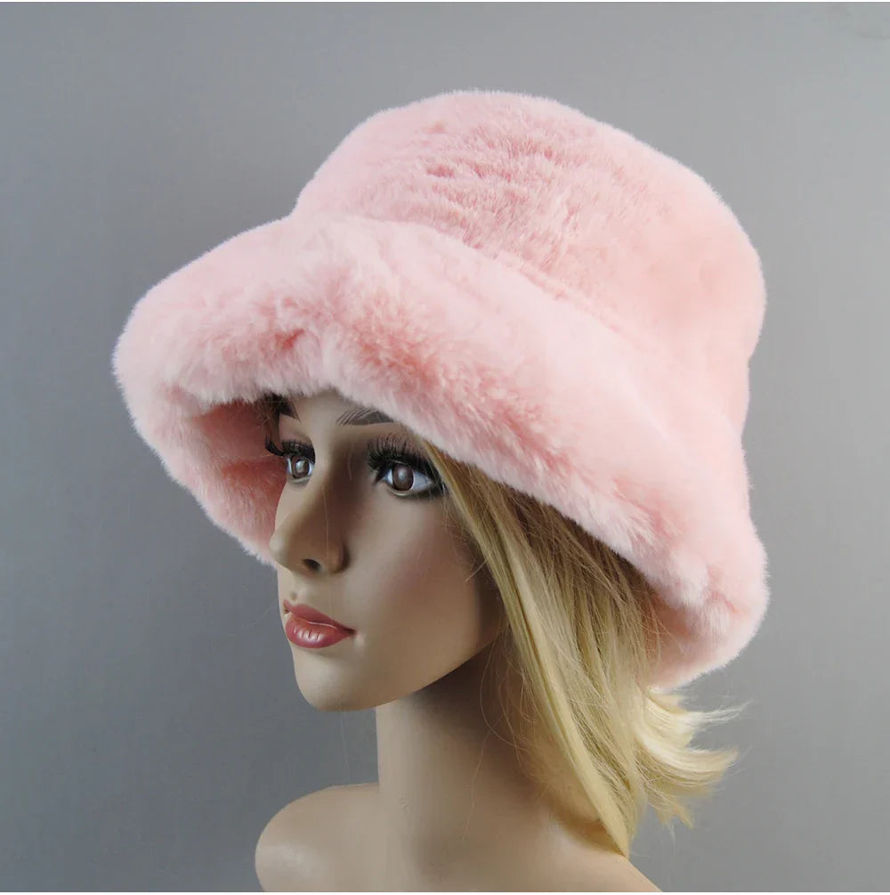 Hot Fashion Fake Rabbit Fur Hats Super Soft Women Winter Hat Cotton Lining Warm Russian Fashion Ski Beanies Plush Solid Color