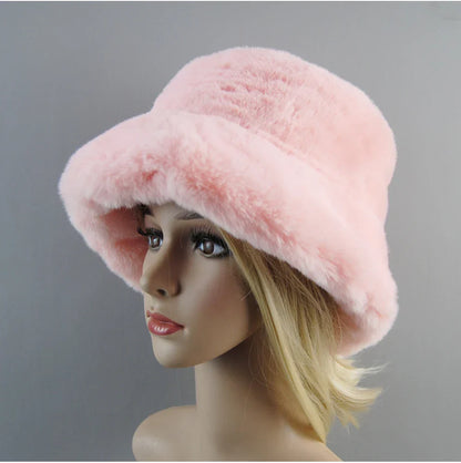 Hot Fashion Fake Rabbit Fur Hats Super Soft Women Winter Hat Cotton Lining Warm Russian Fashion Ski Beanies Plush Solid Color