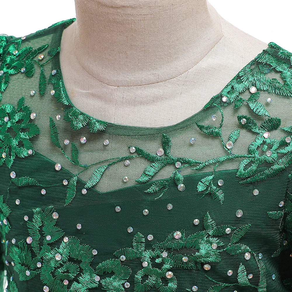 Teens Sequin Bridesmaid Girls Party Dress Long Sleeve First Communion Gown Wedding Party Princess Dresses Bow Christmas Costumes