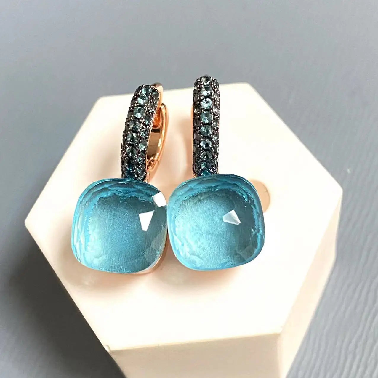 Classic Nudo Earrings Inlay Blue Topaz Zircon With Black Gun Plated Brown Crystal Earrings Fashion Jewelry Gift For Women