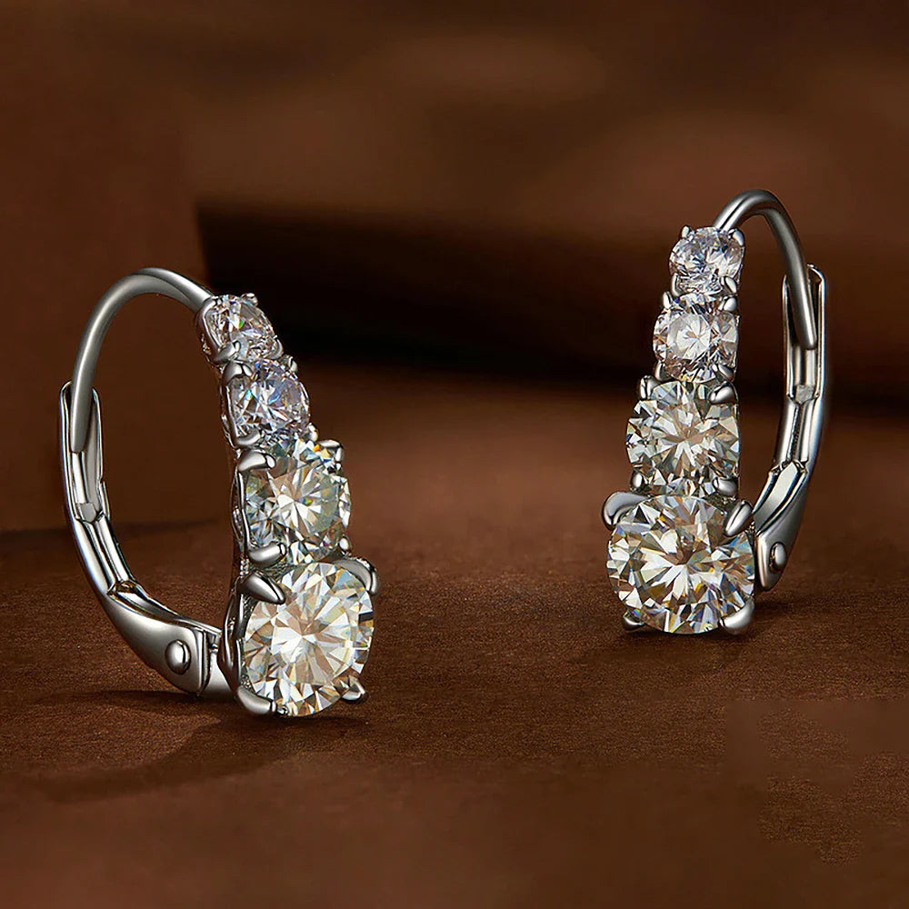 100% 925 Sterling Silver Full Moissanite Hoops Earrings 4-Stone D Color Size Gradient Diamonds Earring for Women Fine Jewelry