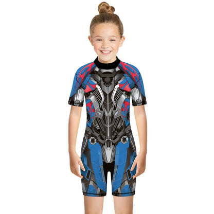 Children One Pieces Swimsuit Superhero 3D Print Playsuit Child Short Sleeve Swimwear Beach Bathing Suit Swim Wear For Boys Girls
