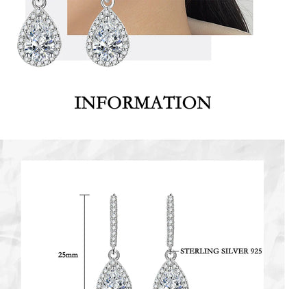 1CT Pear Cut Moissanite Earrings for Women S925 Pure Silver Laboratory Cultivated Diamonds Elegant Wedding Jewelry