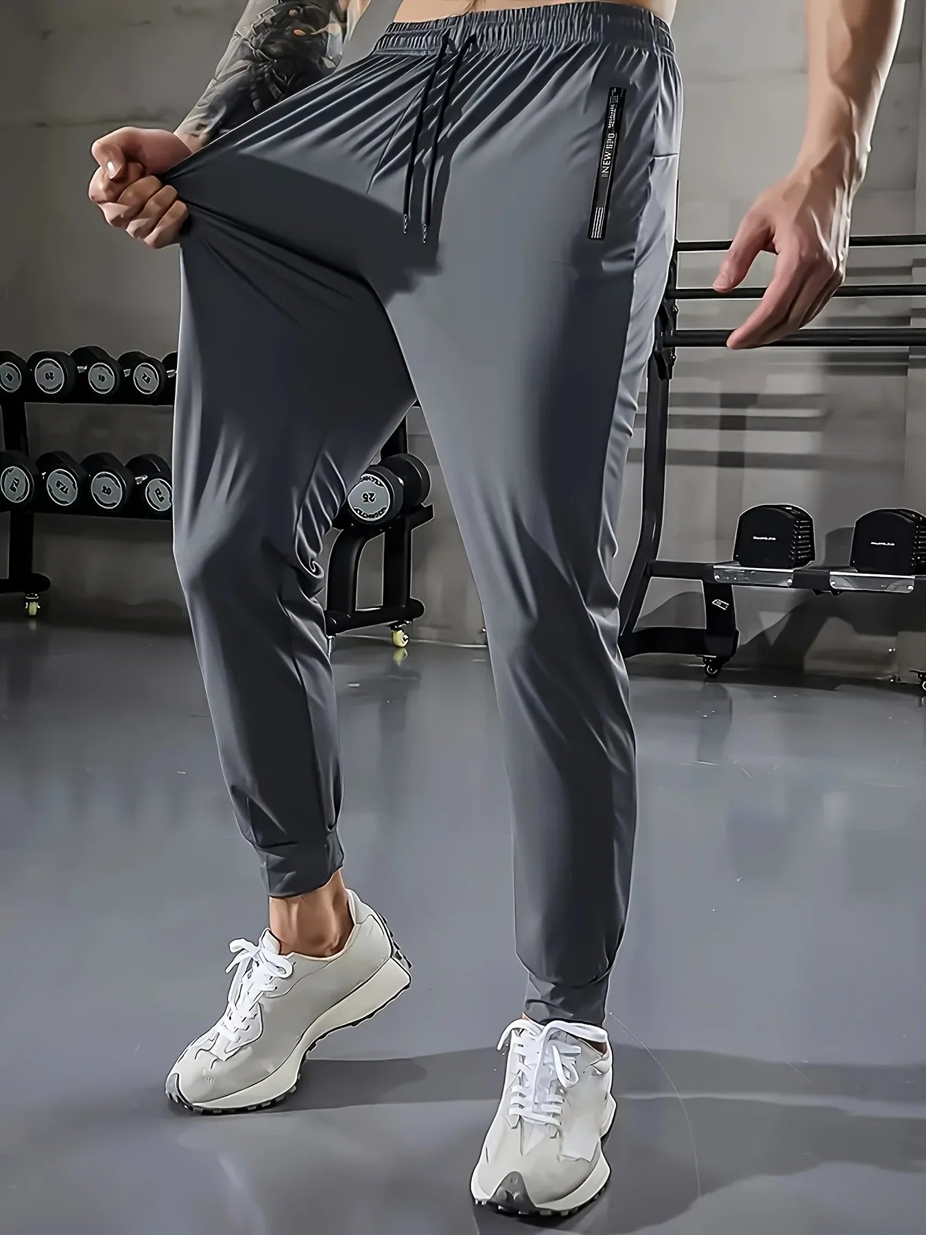 Summer Clothes Football Men's Ice Silk High Elastic Breathable Trousers With Drawstring Zipper Pockets Casual Sports Trousers