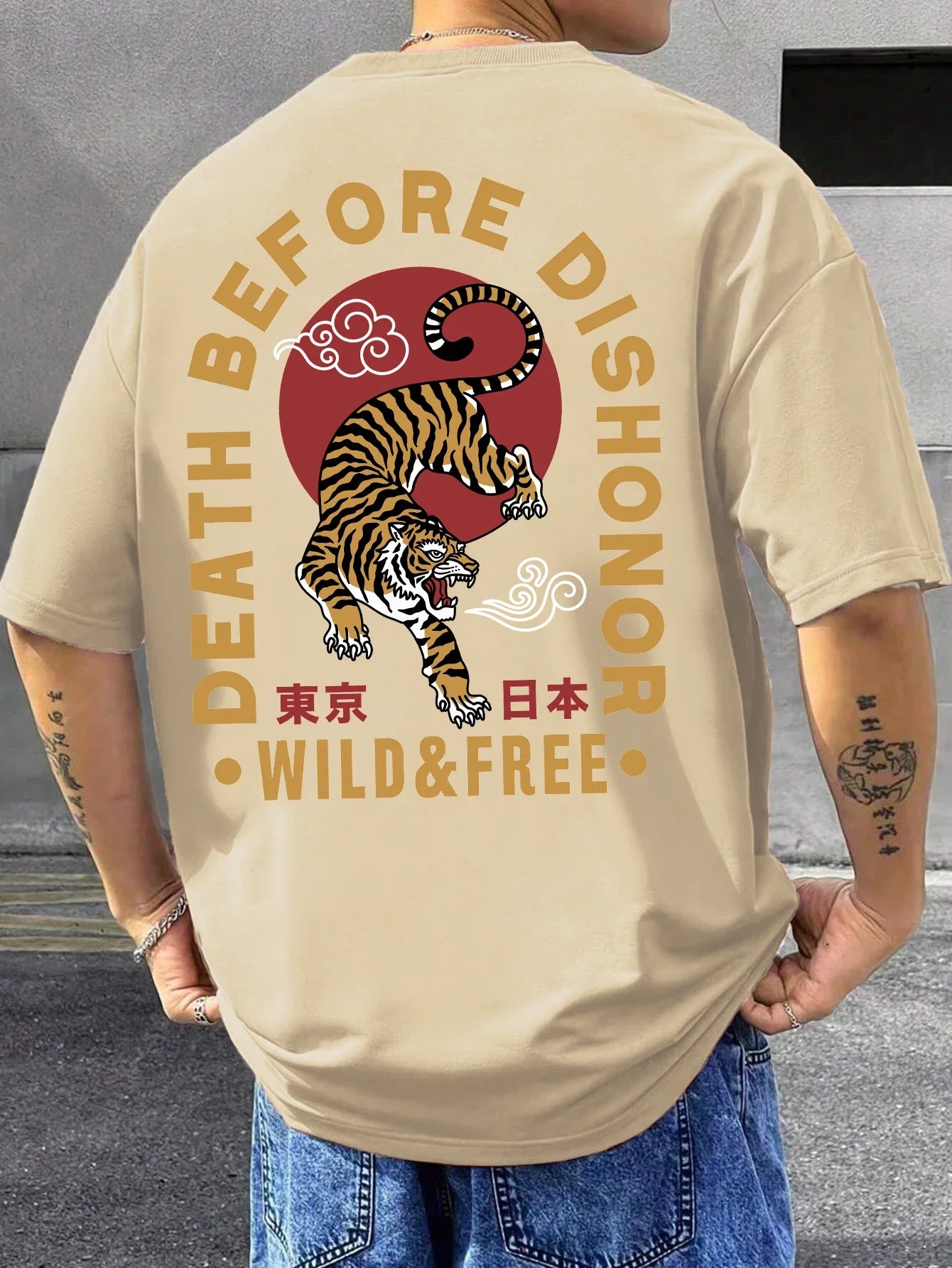 Tiger Letter Print Casual Commute 
 Mans Tshirt Fitting Breathable Tee Shirt Leisure Comfort Tee Clothing Round Neck Tops