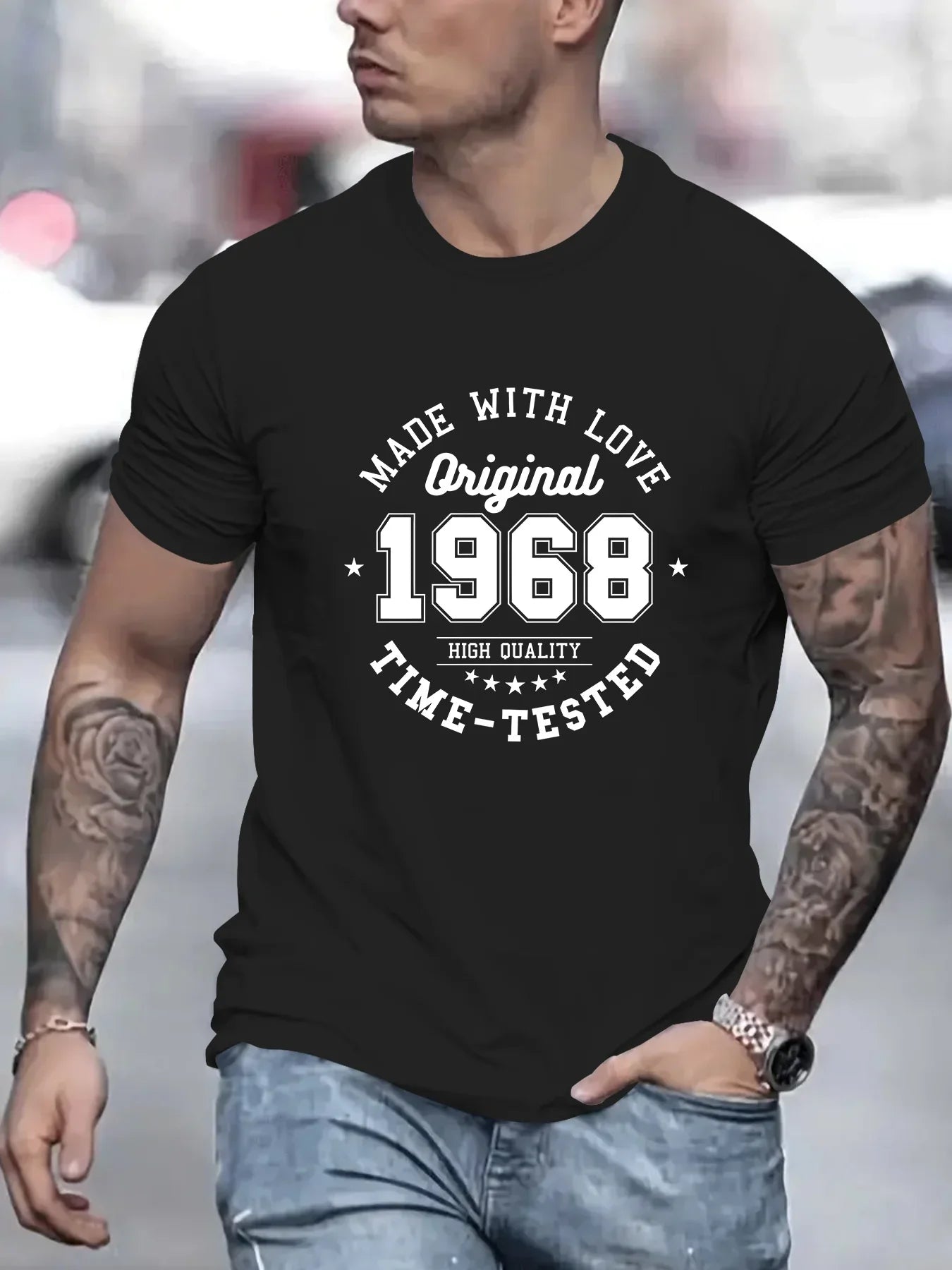 Men's summer 100% cotton MADE MITH LOVE 1968 printed fashionable casual sports loose round neck short sleeved T-shirt top