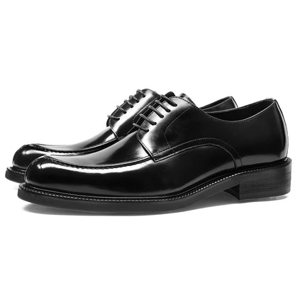 Genuine Leather Classic Black Lace Up Pointed Toe Wedding Formal Elegant Derby Shoes For Men With Free Shipping