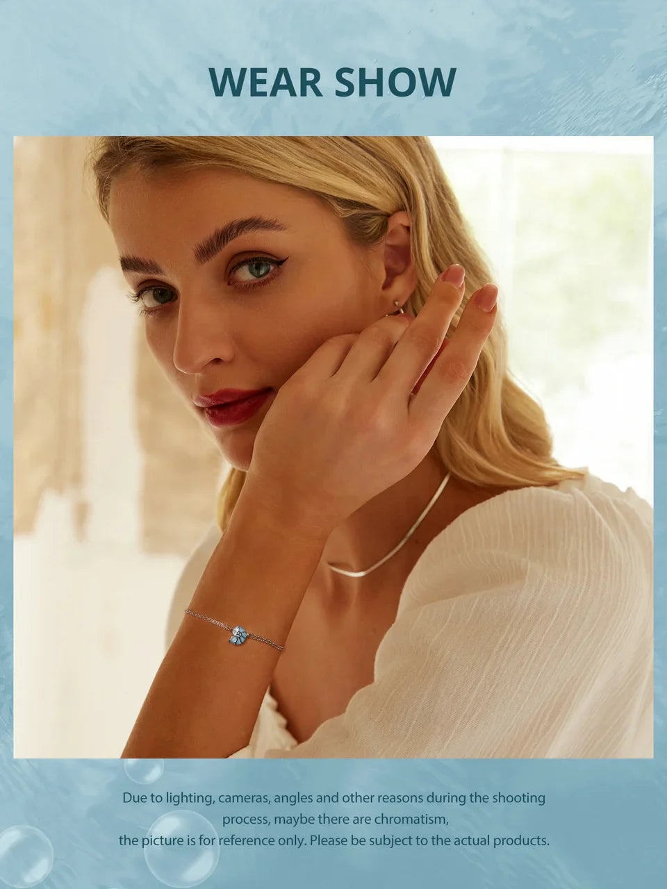 925 Sterling Silver Blue Seashell Link Chain Bracelets for Women Ocean Series Jewelry Gift BSB176