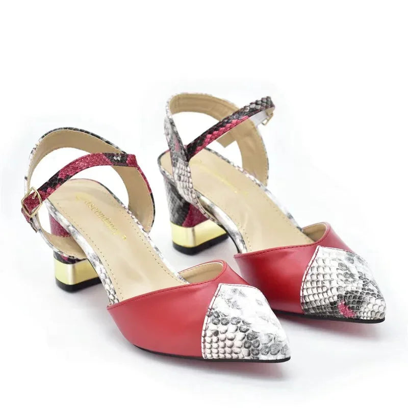 New Design Italian Shoe and Bag Set for Party In Women Ladies Shoes and Sandals Snake Print Heels Wedding Shoes for Women Bride