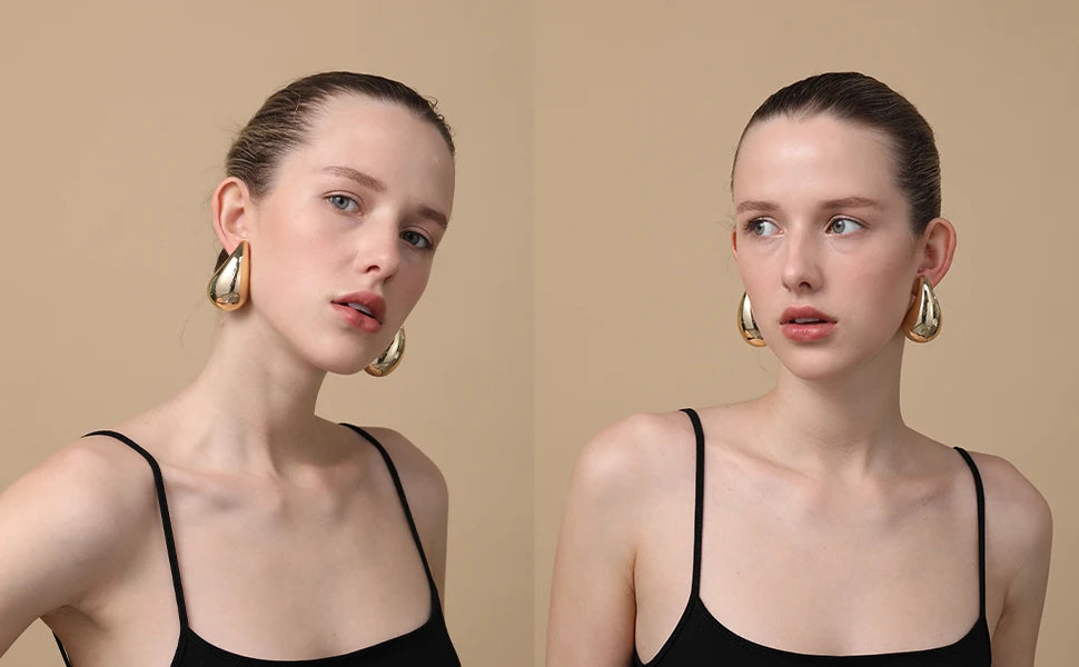 5CM Stainless Steel Water Drop Earring for Women Chunky Hollow Smooth Exaggerated Thick Large Jewelry 2023 New Design