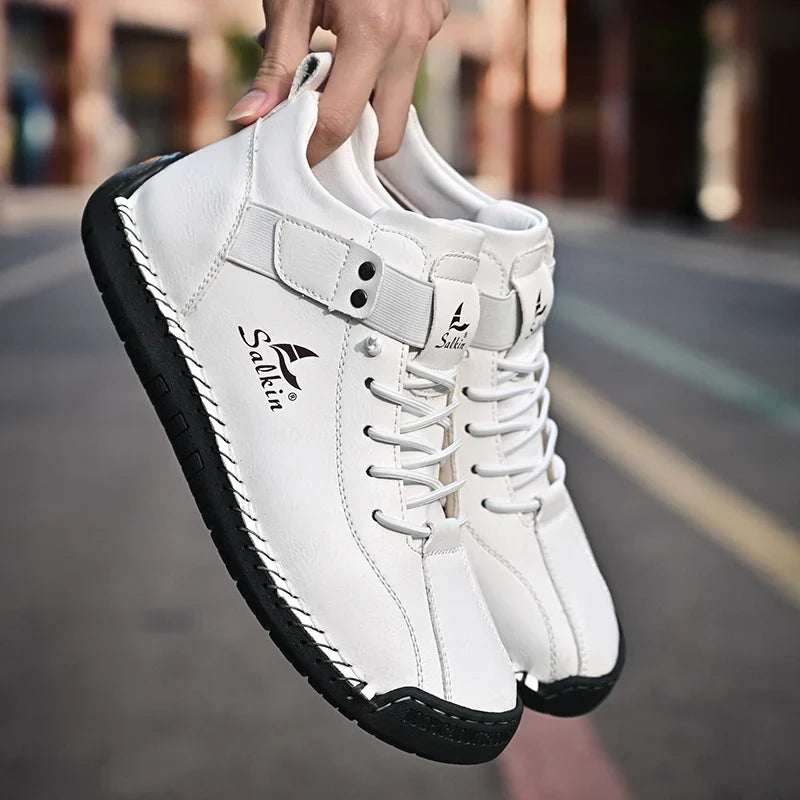 New 2025 Handmade Leather Casual Men Shoes Design Sneakers Man Breathable Leather Shoes Ankle Boots Outdoor Non Slip Walking