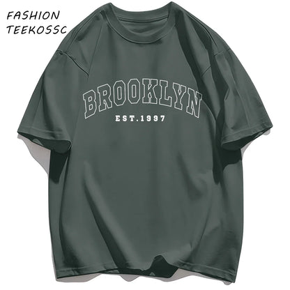 Brooklyn Est 1997 City Usa Printing Men T-Shirt Summer Casual T Shirts All-Match Crewneck Tops Oversized Soft Streetwear