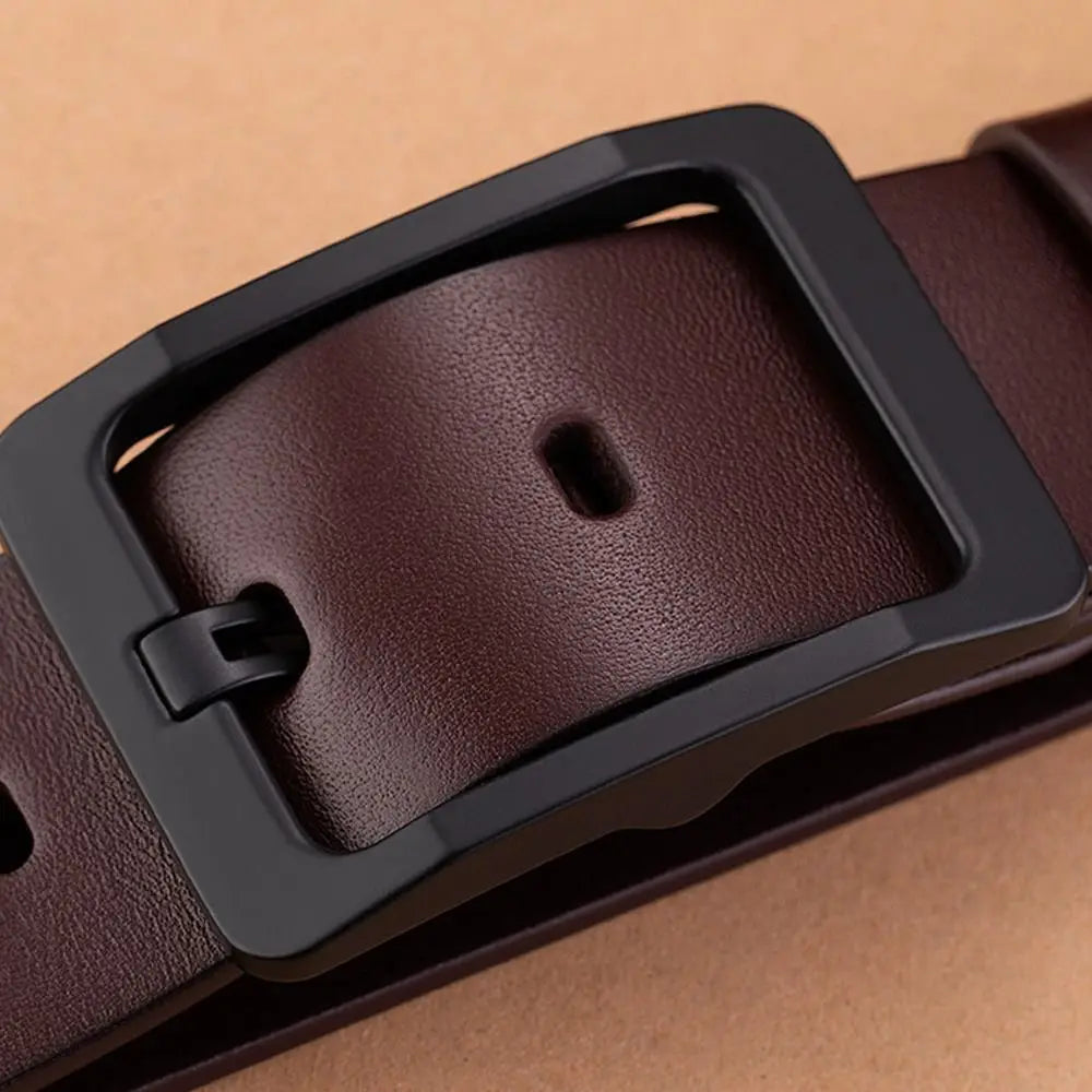 Man Retro Leather Belt Pin Buckle Jeans Black Belt Business Casual Luxury Brand Vintage Strap Waistband