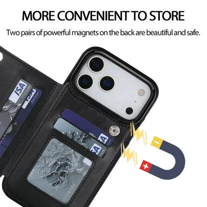 For iPhone 17/Air/17 Pro/17 Pro Max Wallet Case With Card Holder,PU Faux Leather Kickstand Card Slots Case,Double Magnetic Clasp