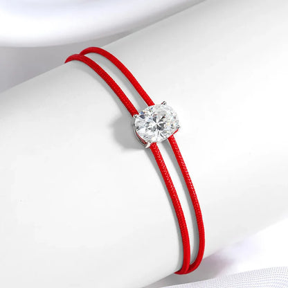 3CT Oval Cut Moissanite Braided Cord Bracelets for Women Men Adjustable Sliding-Knot Dainty Pure S925 Silver Chain D VVS1