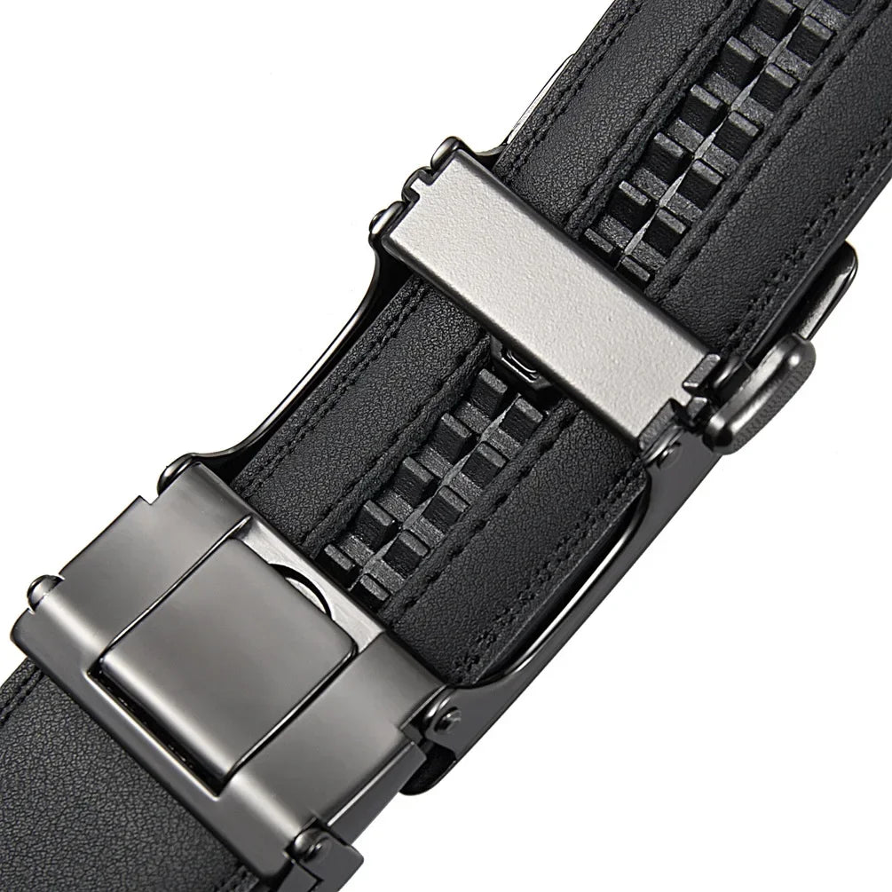 Male Cowskin Leather Belt - Automatic Buckle, Luxury Designer Style, 3.5cm, Black/Brown, Plus Size 130-170cm