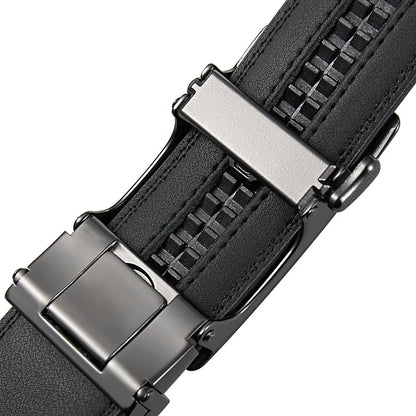 Male Cowskin Leather Belt - Automatic Buckle, Luxury Designer Style, 3.5cm, Black/Brown, Plus Size 130-170cm