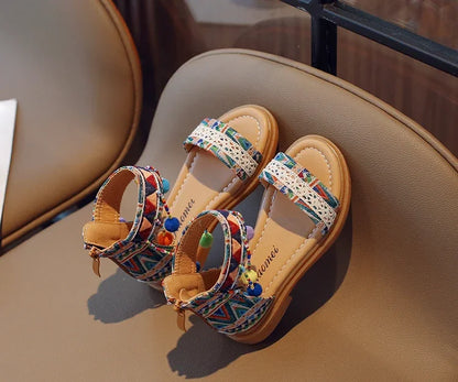 Ethnic Style Simple Children Roman Shoes 2024New Soft Breatheable Flats Open-toe Kids Shoes Non-slip Girls Sandals GLADIATOR