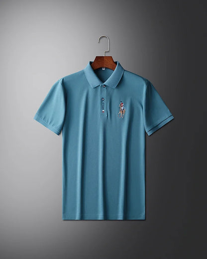 High end brand men's exquisite printed polo shirt short sleeve 2024 summer new cool and comfortable silk casual lapel T-shirt