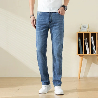 Summer Thin Mens Clothing Cowboys Slim Straight Jeans Men Denim Pants Casual Regular Fitness Men's Trousers Light Blue 2026 Y2K