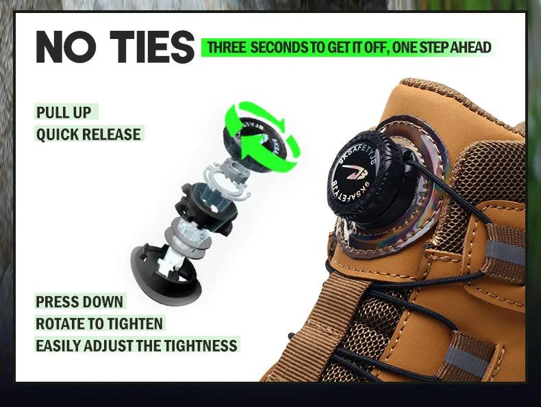 High Top Work Shoes Men Rotary Button Slip Resistant Safety Shoes Water Resistant Work Sneakers Anti-Puncture Anti-smash Shoes
