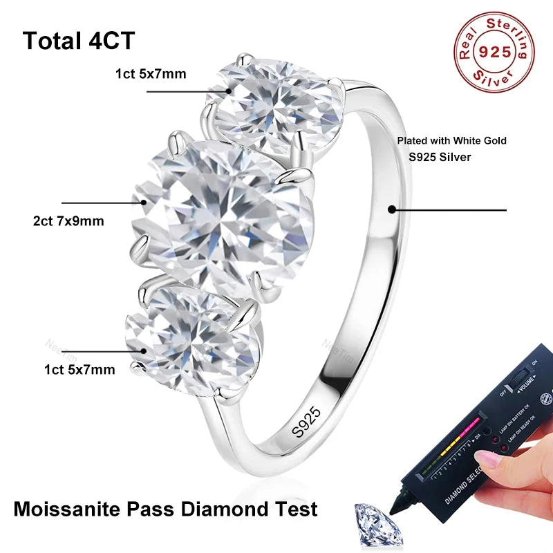 Full Oval Cut Mossanite Lab Diamond Ring 925 Sterling Sliver with Gold Plated Rings for Women Party Jewelry Ladies Band