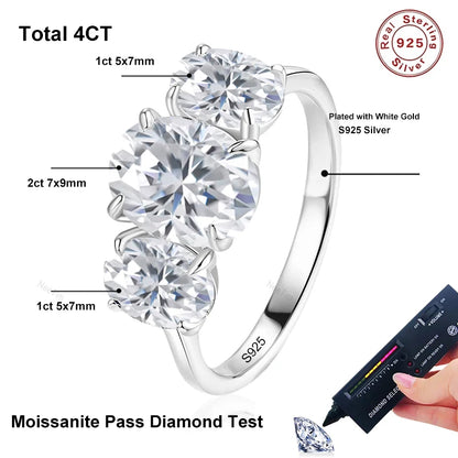 Full Oval Cut Mossanite Lab Diamond Ring 925 Sterling Sliver with Gold Plated Rings for Women Party Jewelry Ladies Band