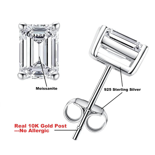 10k Gold 4/2/1ct Emerald Moissanite Stud Earrings 10K Gold Post Anti-allergy Eearrings For Women Jewelry Wholesale