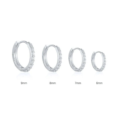 6/7/8/9mm Real 925 Sterling Silver Zircon Hoop Earrings for Women Huggie Earring Piercing Earings Jewelry Pendientes