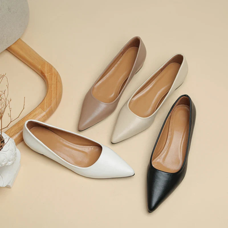 New Pointed Toe Shallow Mouth Square Heel Small Leather Shoes Women's Elegant Fashion High Heels Dress Shoes Zapatos Mujer