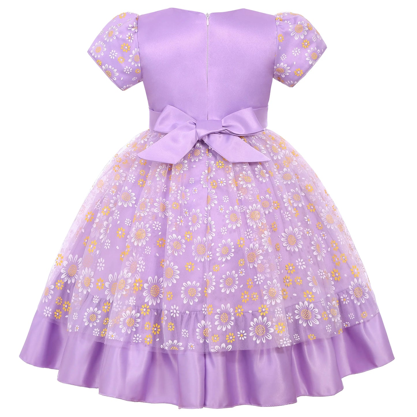 Cross-border special summer burst dress girls printed waist wedding dress flower girl short-sleeved princess puffy skirt
