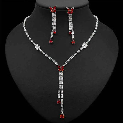 Diamond-encrusted waterdrop necklace and earring set, light luxury high-end clavicle chain, niche and versatile jewelry