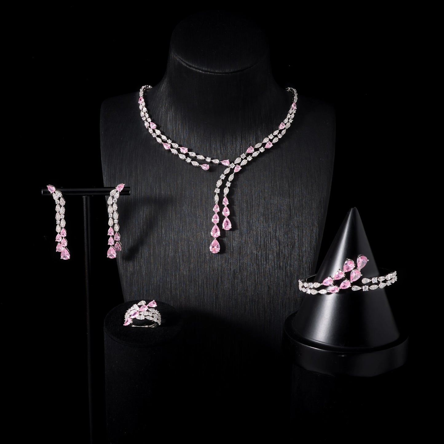 Women's Cubic Zircon Necklace Set Elegant Bridal Wedding Jewelry Accessory 00121